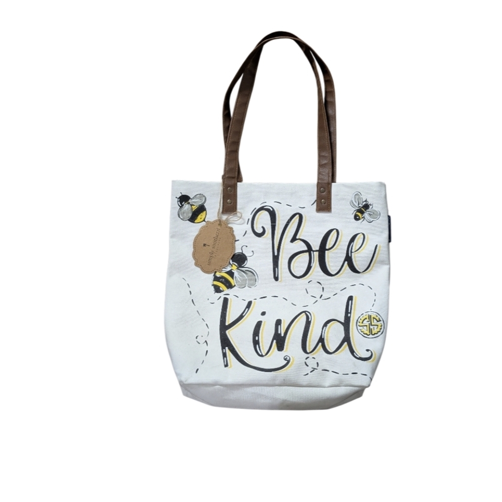 Bee Kind White and Brown Tote Bag - Picture 2 of 7